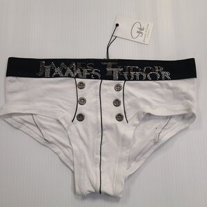 James Tudor White and Black Button-Front Briefs With Gemstone Logo